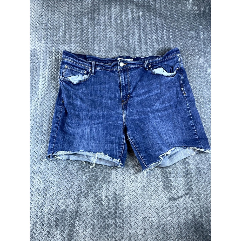 Levi's 505 Denim Shorts Womens 18 Blue Cotton Stretch Straight Raw Hem High Rise
